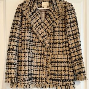 Kate Spade Tweed Blazer Black and Tan with Fringe Detail NWOT Sz 12